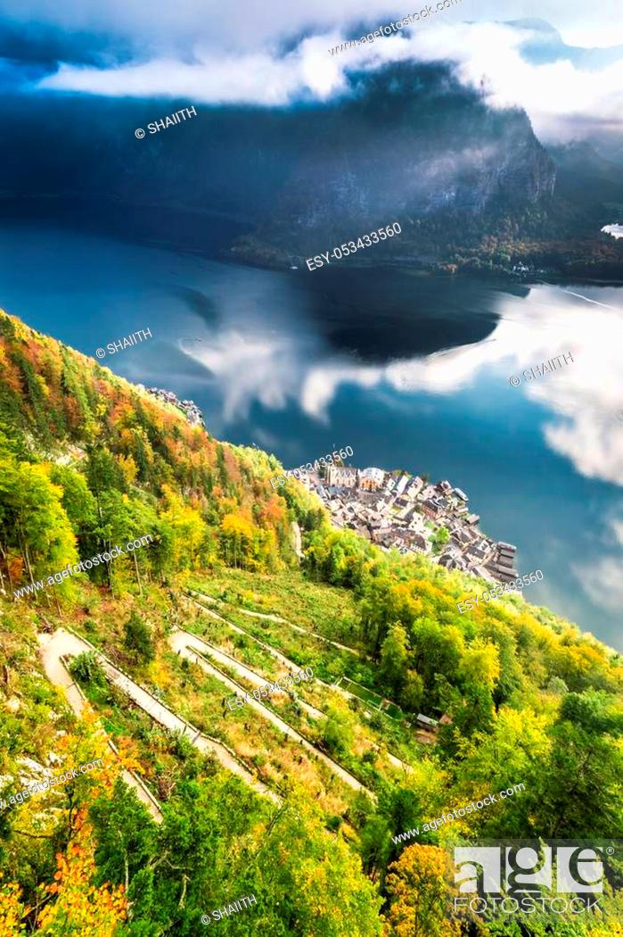 Stock Photo: View of Hallstatt from the top of mountain.