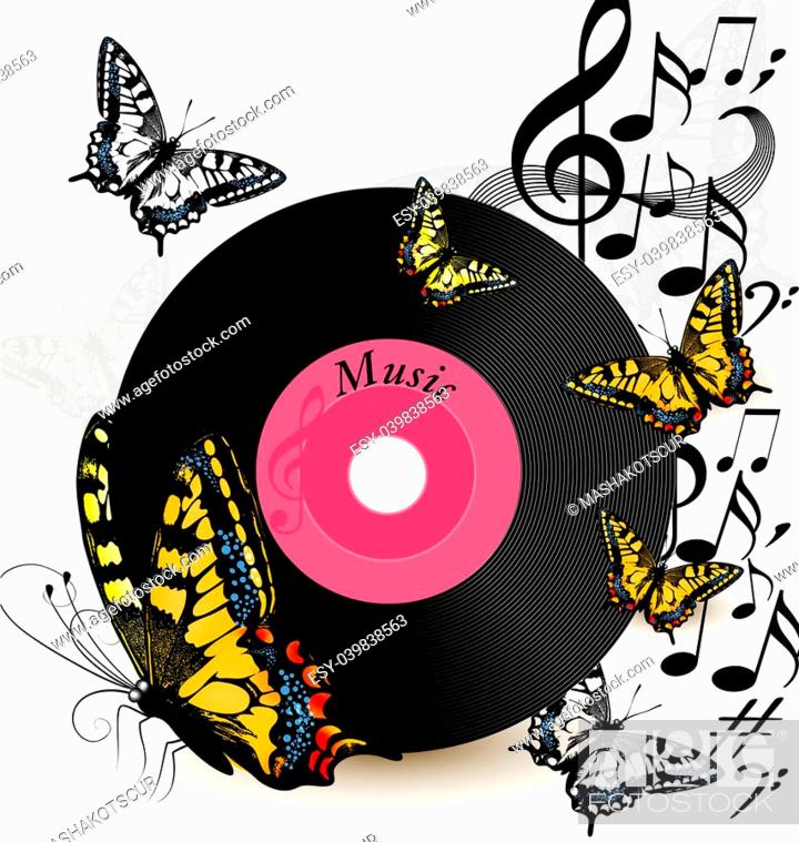 Cute conceptual music background with vinyl record and butterflies, Stock  Photo, Picture And Low Budget Royalty Free Image. Pic. ESY-039838563 |  agefotostock