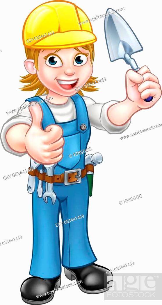 A cartoon female woman builder or bricklayer construction worker holding a  masons brick laying..., Stock Vector, Vector And Low Budget Royalty Free  Image. Pic. ESY-053441469 | agefotostock