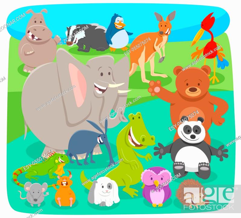 Photo de stock: Cartoon Illustration of Funny Wild Animal Comic Characters Group.