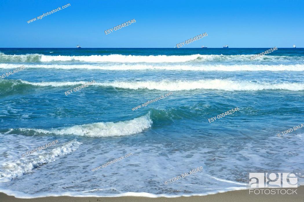 Stock Photo: Blue Mediterranean sea blue beach in Spain, Europe.