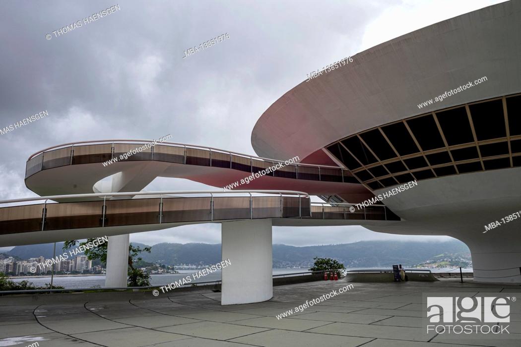 Stock Photo: MAC Niteroi. Museum of Contemporary Art of Niteroi. Architect Oscar Niemeyer. Niteroi city, Rio de Janeiro state / Brazil South America.