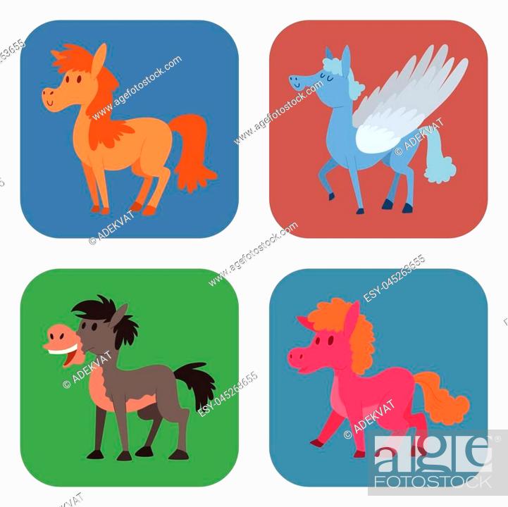 Horse pony stallion vector breeds color farm equestrian mammal domestic  animal mane zoo character..., Stock Vector, Vector And Low Budget Royalty  Free Image. Pic. ESY-045263655 | agefotostock