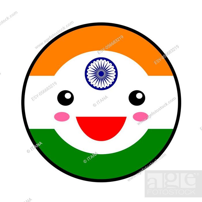 Kawaii India flag smile. Flat style. Cute cartoon isolated fun design  emoticon face, Stock Vector, Vector And Low Budget Royalty Free Image. Pic.  ESY-056683219 | agefotostock