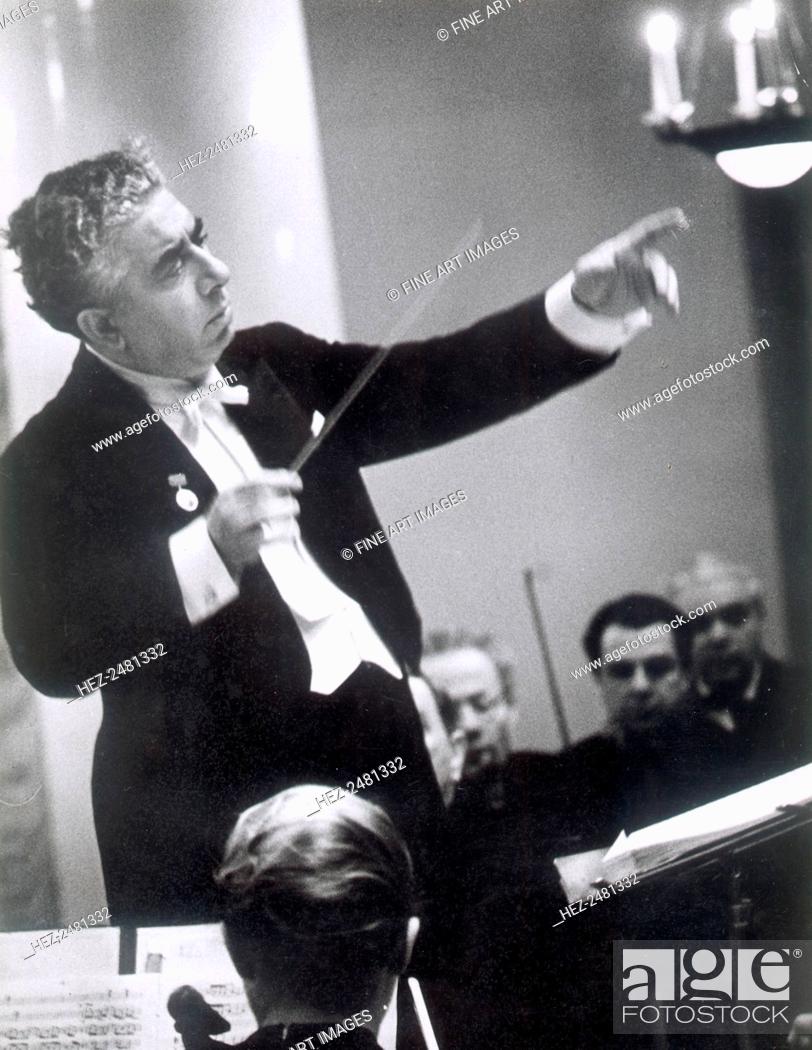 Stock Photo: Aram Khachaturian, Soviet-Armenian composer, 1960s. Khachaturian (1903-1978) conducting. Found in the collection of The State Conservatory, Moscow.