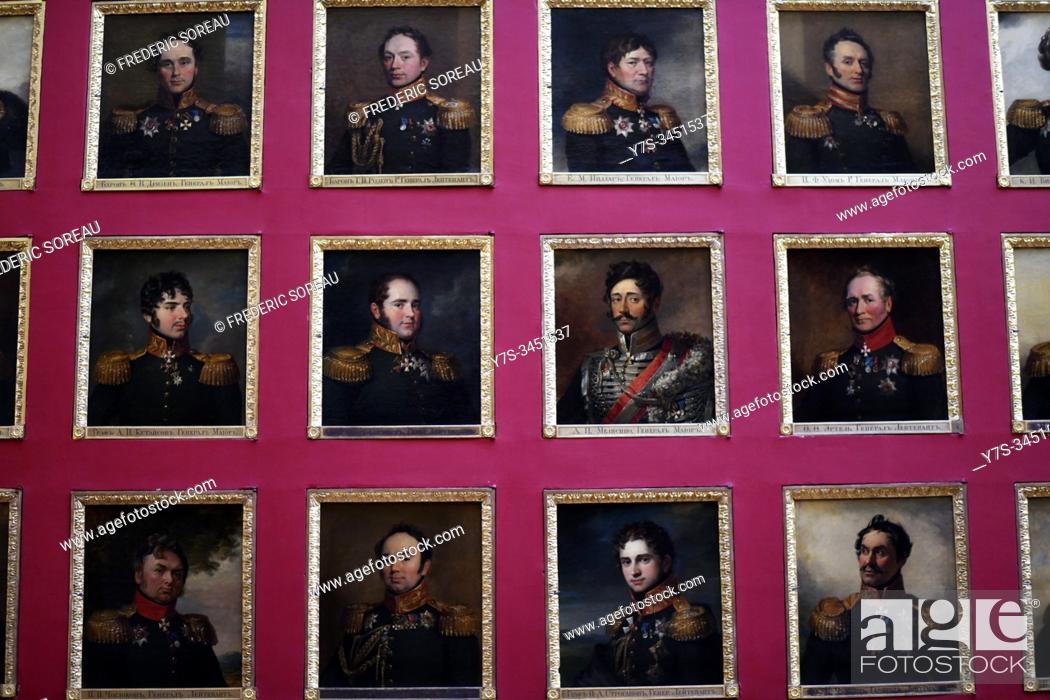 Stock Photo: The portrait gallery of the 1812 war heroes in the Hermitage museum, St Petersburg Russia, Europe.