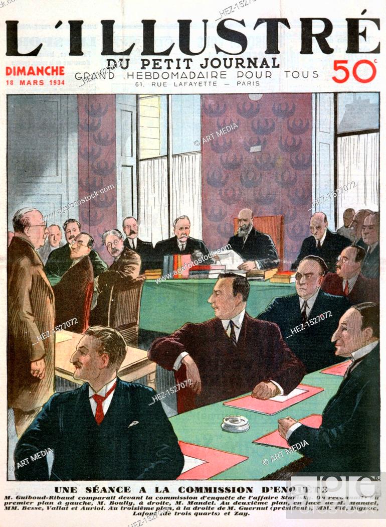 Stock Photo: A meeting of the board of inquiry, 1934. The front cover of the L'illustré Du Petit Journal, 18th March 1934.