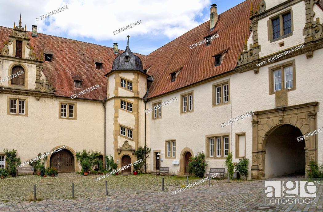 Stock Photo: scenery around the Schoental Abbey located in Hohenlohe, a area in Southern Germany at summer time.