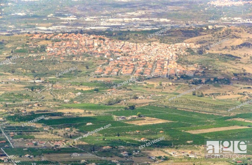 Stock Photo: aerial scenery including some settlement in Sicily.