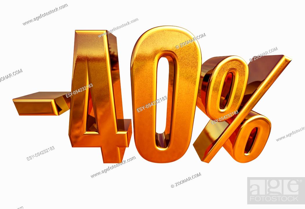 Stock Photo: Gold Sale -40%, Gold Percent Off Discount Sign, Sale Banner Template, Special Offer -40% Off Discount Tag, Minus Forty Percent Sticker, Gold Sale Symbol.