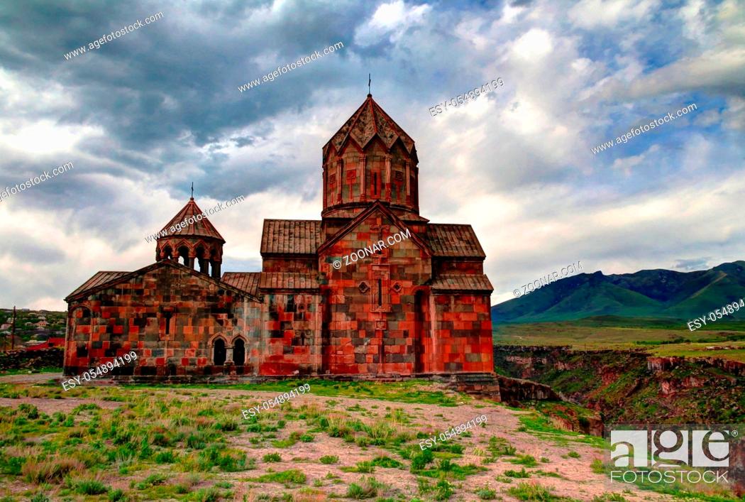 Stock Photo: Exterior view to St. Hovhannes Karapet aka St. John the Baptist Cathedral at Hovhannavank Monastery, Ohanavan , Aragatsotn Province, Armenia.
