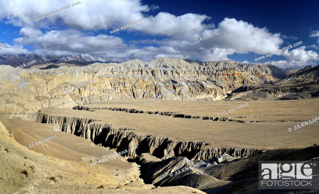 Stock Photo: Plateau and deep canyons near Yara. Nepal, Gandaki, Upper Mustang (near the border with Tibet).