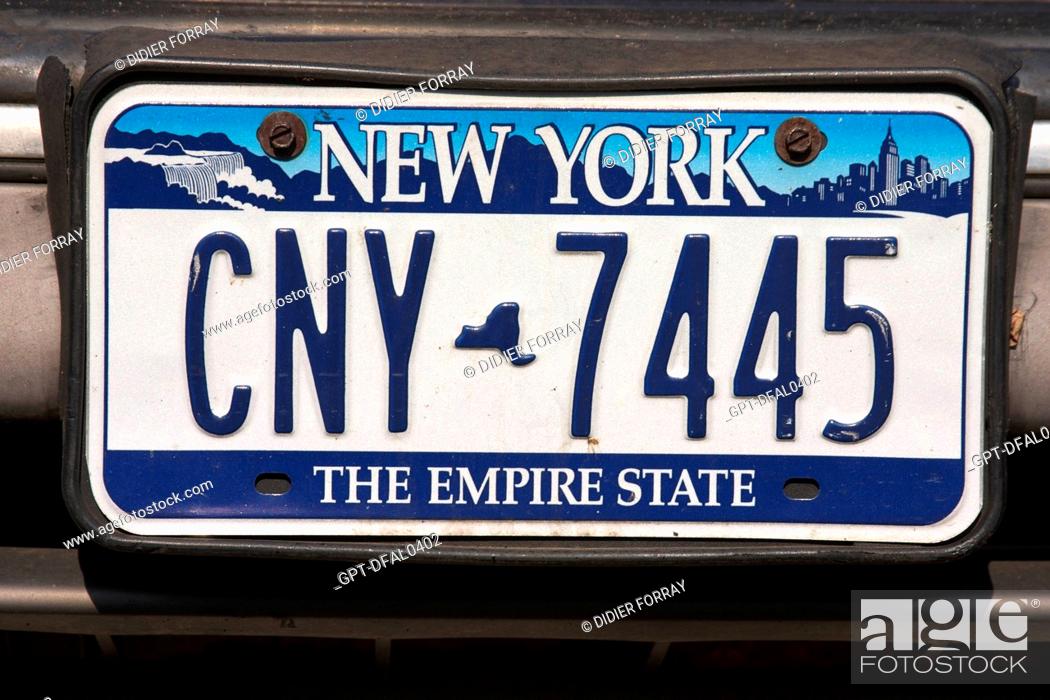 Stock Photo: NEW YORK STATE LICENSE PLATE, MANHATTAN, NEW YORK CITY, UNITED STATES OF AMERICA, USA.