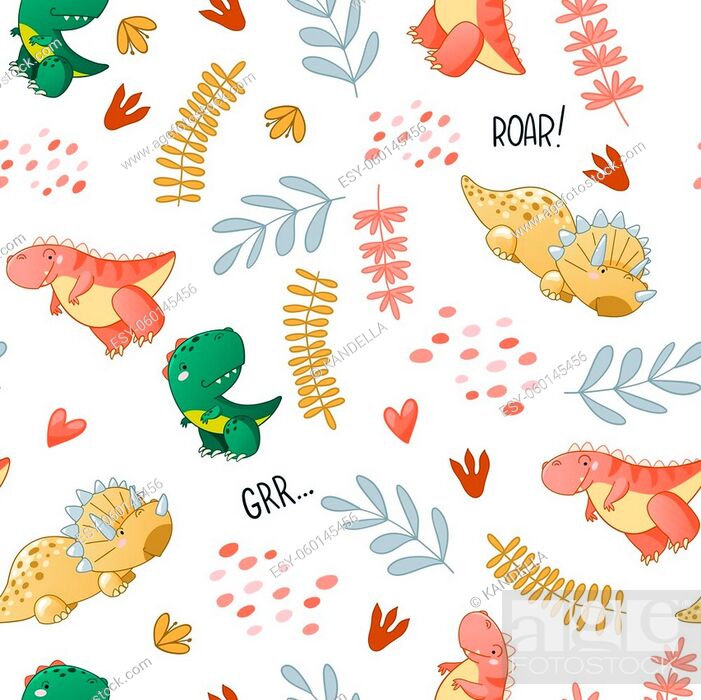 Seamless cute dinosaur pattern. Colorful dino background for kids, Stock  Vector, Vector And Low Budget Royalty Free Image. Pic. ESY-060145456 |  agefotostock