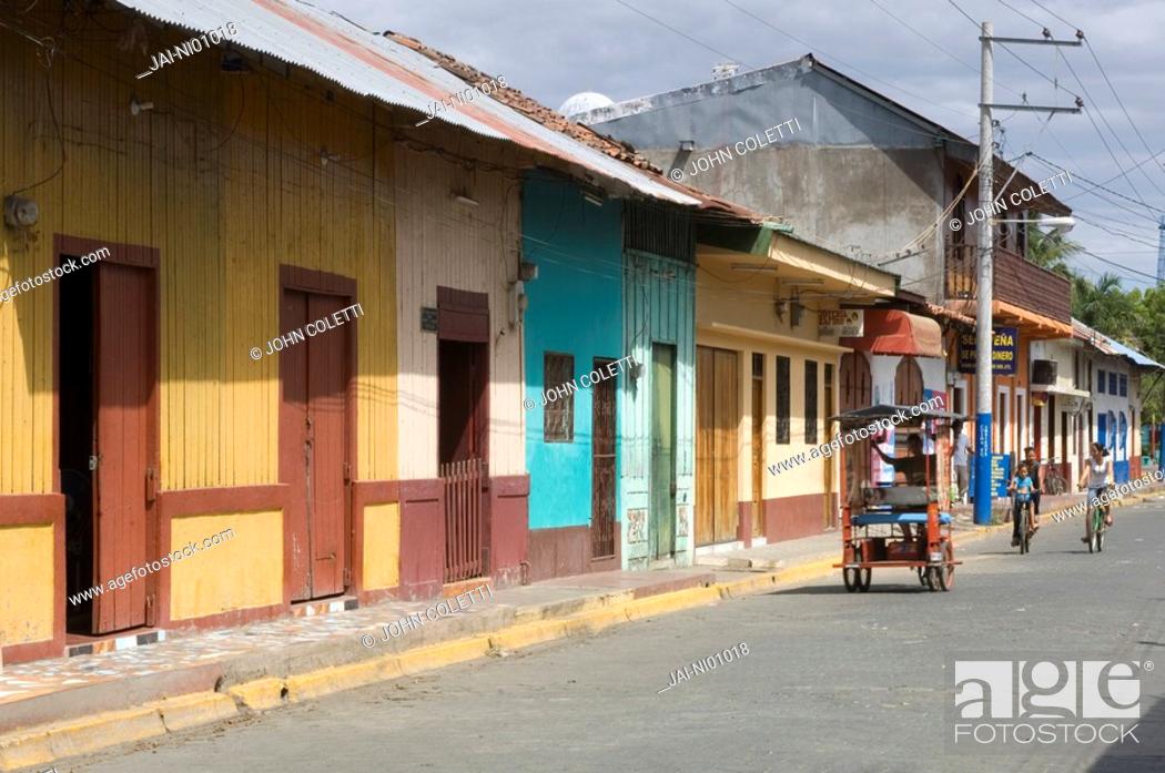 Stock Photo: Colorful 19th century wooden houses, Corinto, Chinandega, Pacific Coast, Nicaragua.
