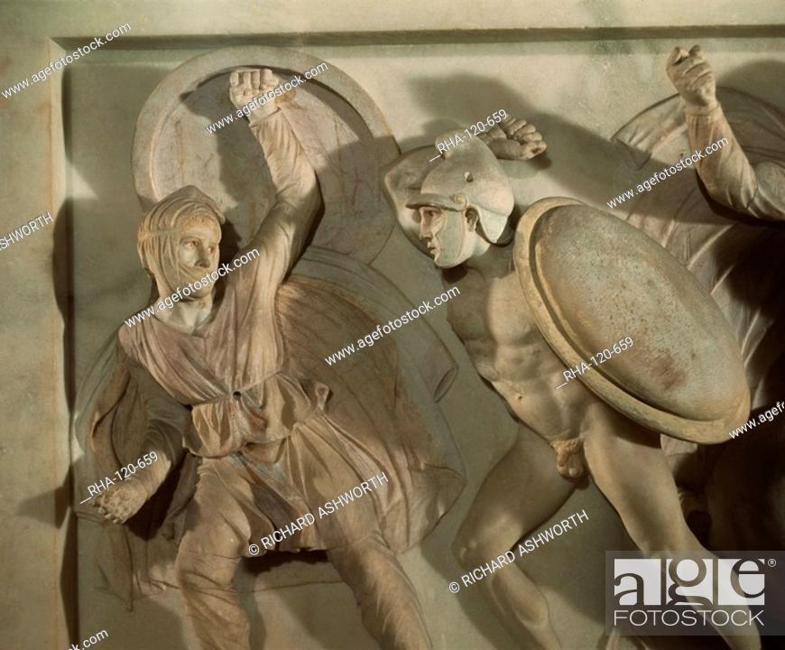 Stock Photo: Detail of the Alexander Sarcophagus, Istanbul, Turkey, Europe.