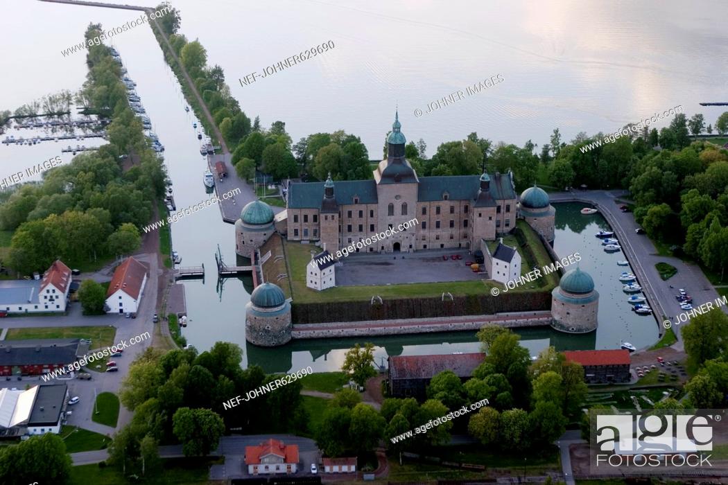 Stock Photo: The castle of Vadstena, aerial view, Sweden.