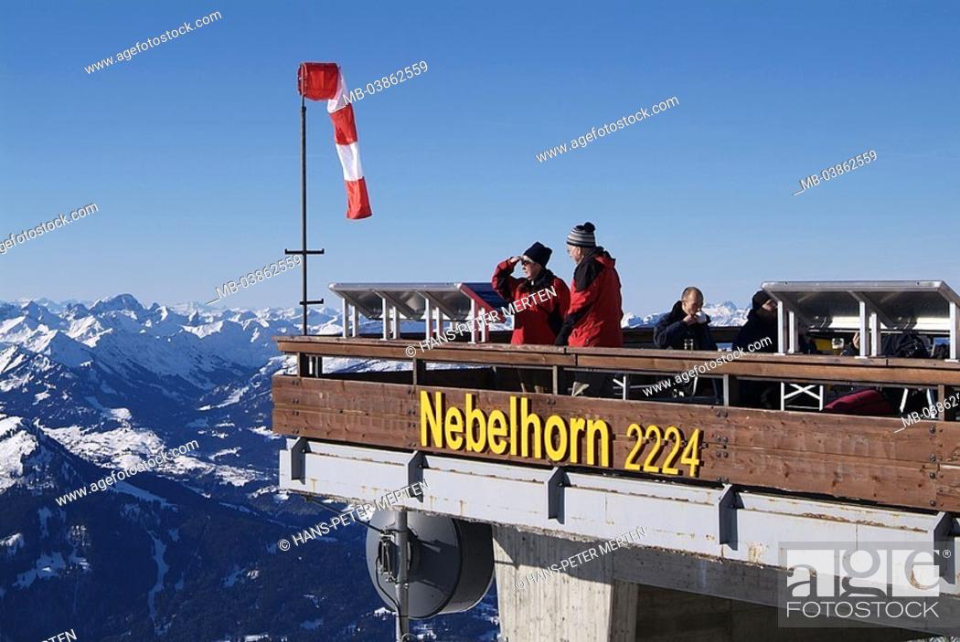 Stock Photo: Germany, Bavaria, colonel-village, fog-horn-summits, terrace, detail, tourists, view,.