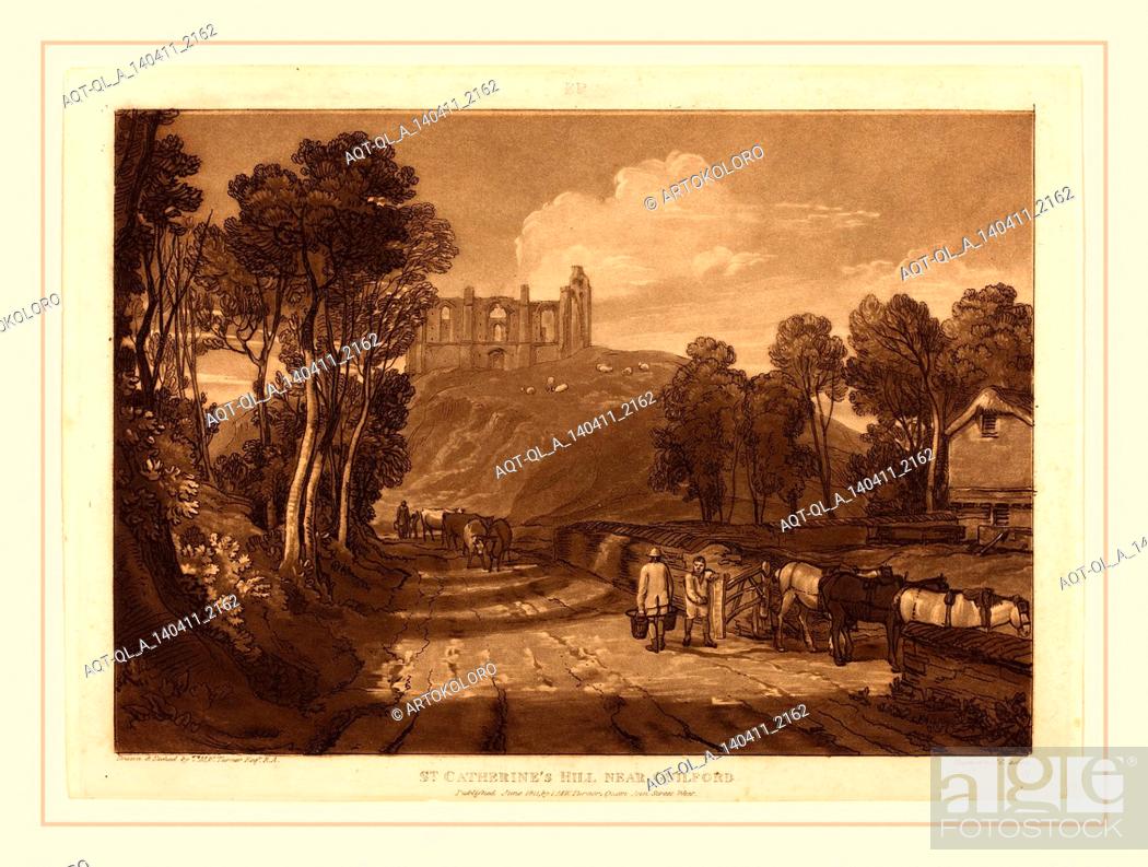 Stock Photo: Joseph Mallord William Turner and J.C. Easling, British (active 1812-1833), Saint Catherine's Hill Near Guilford, 1811, etching and mezzotint.