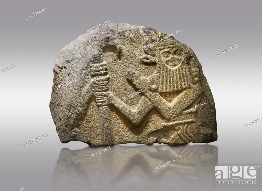 Stock Photo: Picture & image of Hittite monumental relief sculpted orthostat stone panel of Water Gate. Basalt, 900 - 700 BC. Anatolian Civilisations Museum.