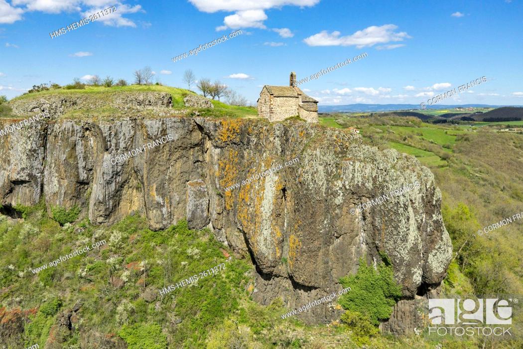 Stock Photo: France, Cantal, Massiac, Sainte Madeleine chapel of Chalet, the thirteenth and fourteenth centuries (aerial view).