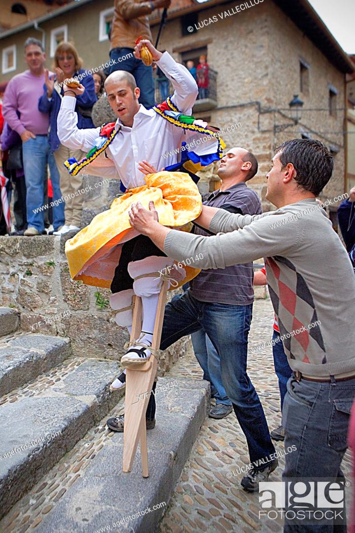 Stock Photo: 'Danza de los Zancos' folk dance, Anguiano, La Rioja, Spain.