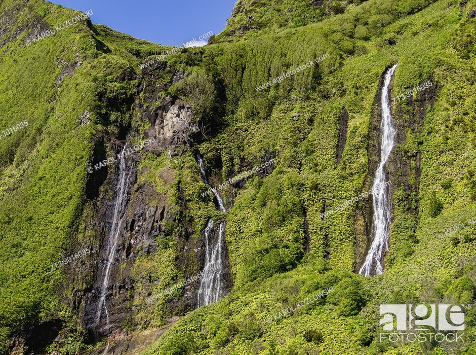 Waterfalls by the Poco da Alagoinha, Ribeira Grande, Flores Island, Azores,  Portugal, Foto de Stock, Imagen Derechos Protegidos Pic. ZT3-3016035 |  agefotostock