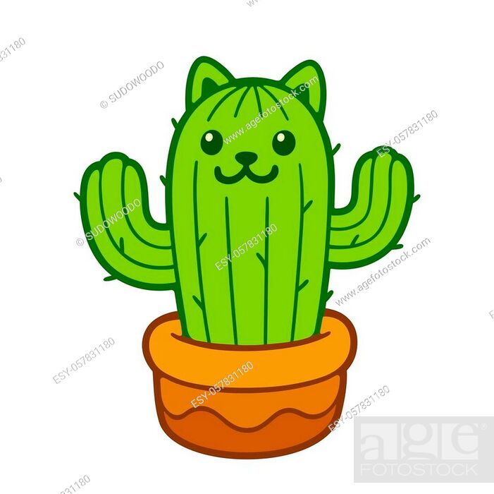 Cartoon cat cactus drawing. Cute prickly kitty in flower pot, vector  illustration, Stock Vector, Vector And Low Budget Royalty Free Image. Pic.  ESY-057831180 | agefotostock