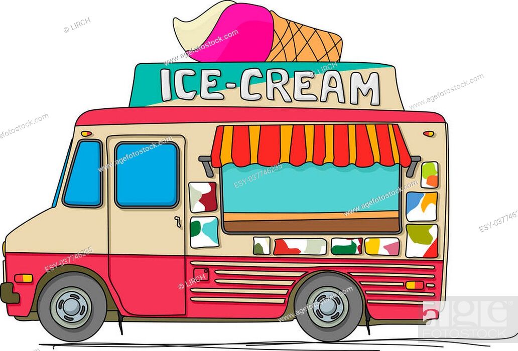 Ice cream truck in flat style. Vector illustration of colorful ice cream  truck in flat style. | CanStock