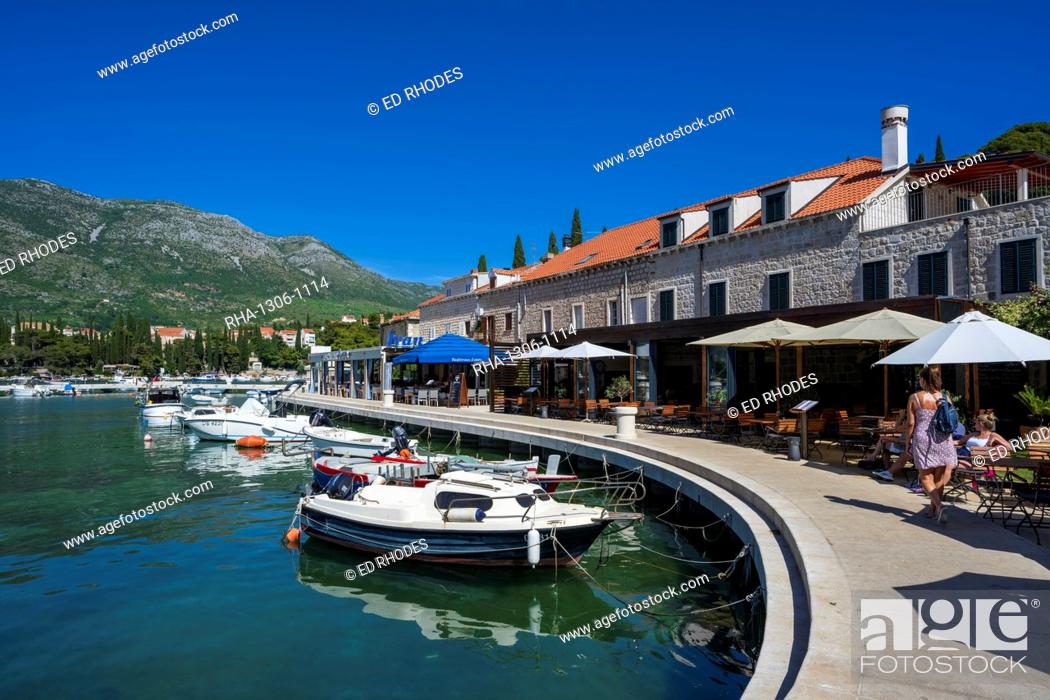 Stock Photo: Harbour view of Cavtat, Cavtat on the Adriatic Sea, Cavtat, Dubrovnik Riviera, Croatia, Europe.