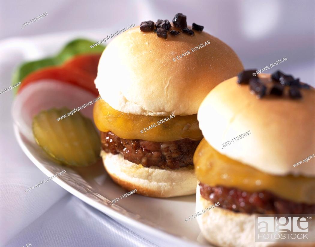 Stock Photo: Two Sliders with Truffles on Buns.
