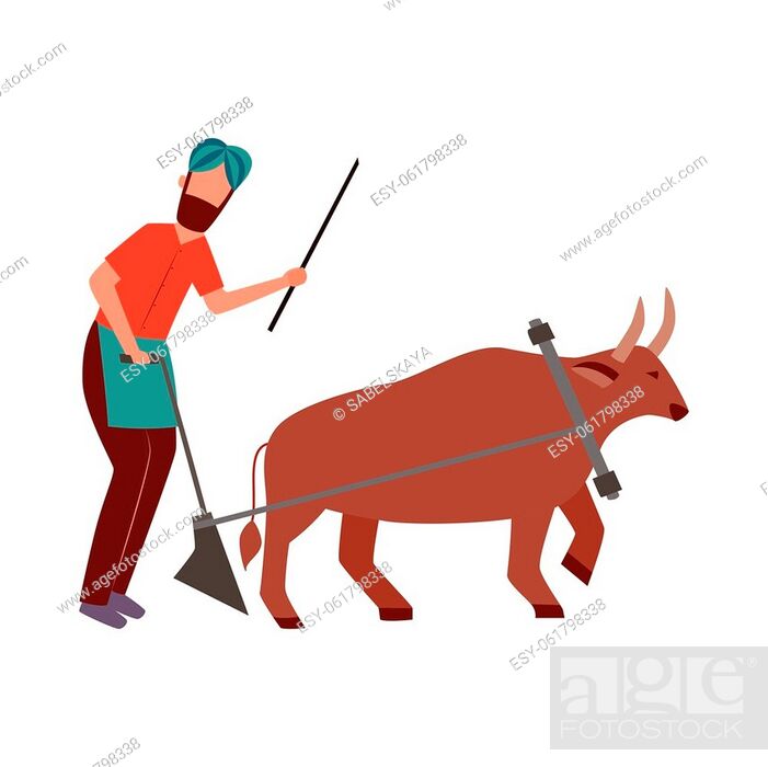 Indian farmer male with plough and cattle animal in yoke flat cartoon  style, Stock Vector, Vector And Low Budget Royalty Free Image. Pic.  ESY-061798338 | agefotostock