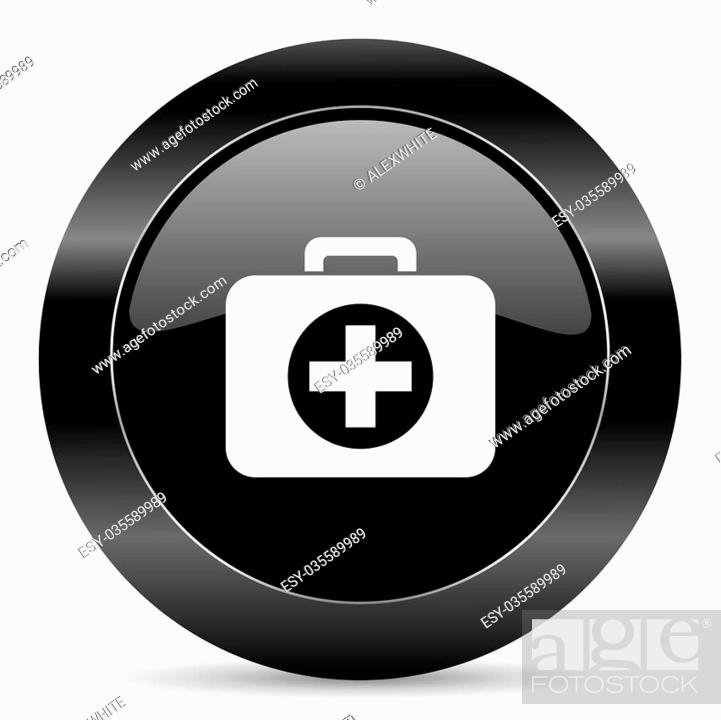 Stock Photo: black circle web button on white background.