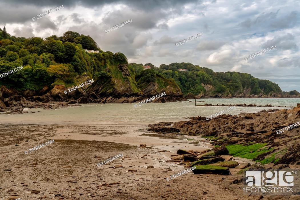 Stock Photo: A cloudy day on the Bristol channel coast in Combe Martin, North Devon, England, UK.