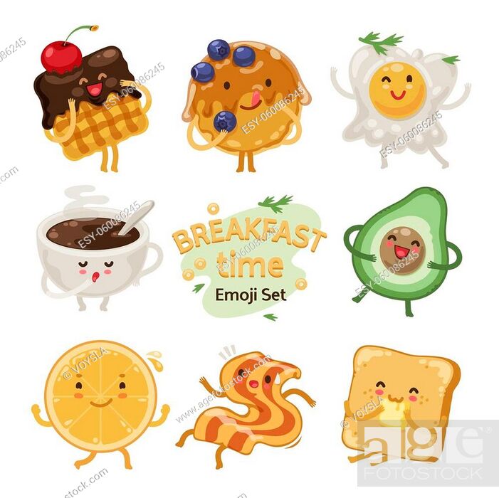 Breakfast time cute cartoon characters emoji set for menu project, Stock  Vector, Vector And Low Budget Royalty Free Image. Pic. ESY-060086245 |  agefotostock