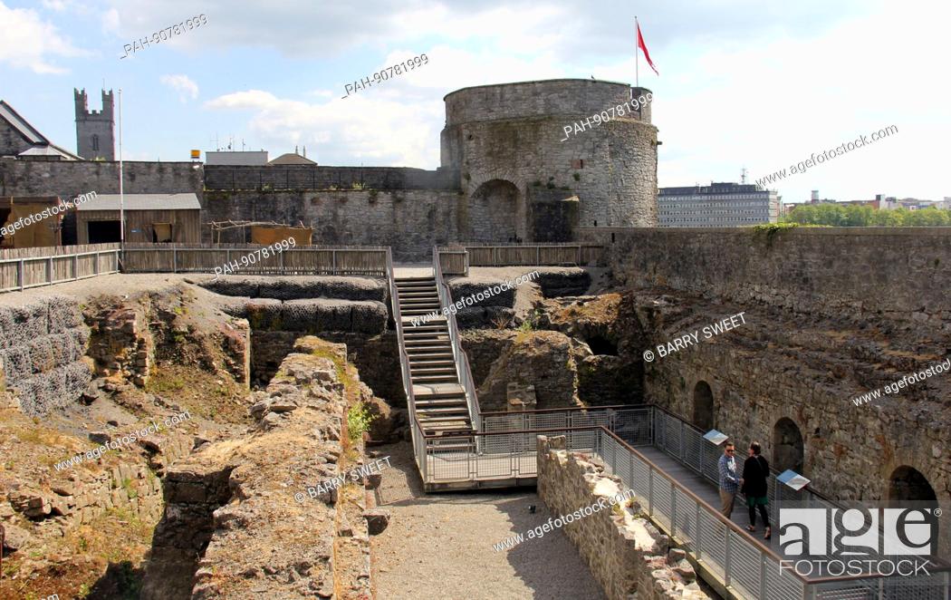 Stock Photo: LIMERICK, IRELAND, May 8, 2017-Work began on King John's Castle in Limerick, Ireland, in 1212 and took decades to complete. It is about 800 years old.