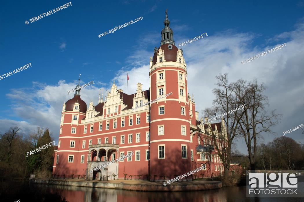 Stock Photo: The castle built in 1520 located in Muskau Park in Bad Muskau, Germany, 24 February 2016. The landscape park that spans around 600 hectares.