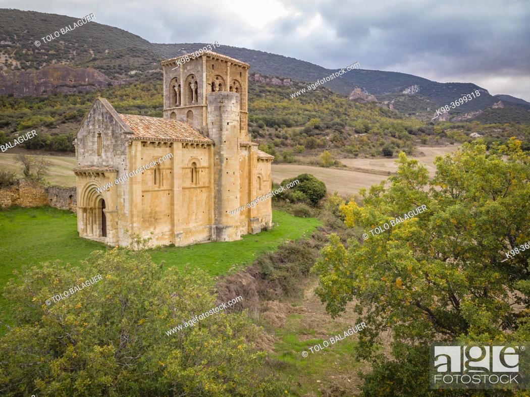 Stock Photo: hermitage of San Pedro de Tejada, Romanesque hermitage, Puente-Arenas, the Merindad de Valdivielso, Burgos, Spain.