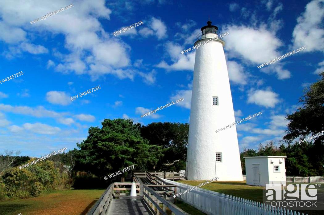 Stock Photo: Historic Ocracoke Light on Ocracoke Island, Cape Hatteras National Seashore, North Carolina.