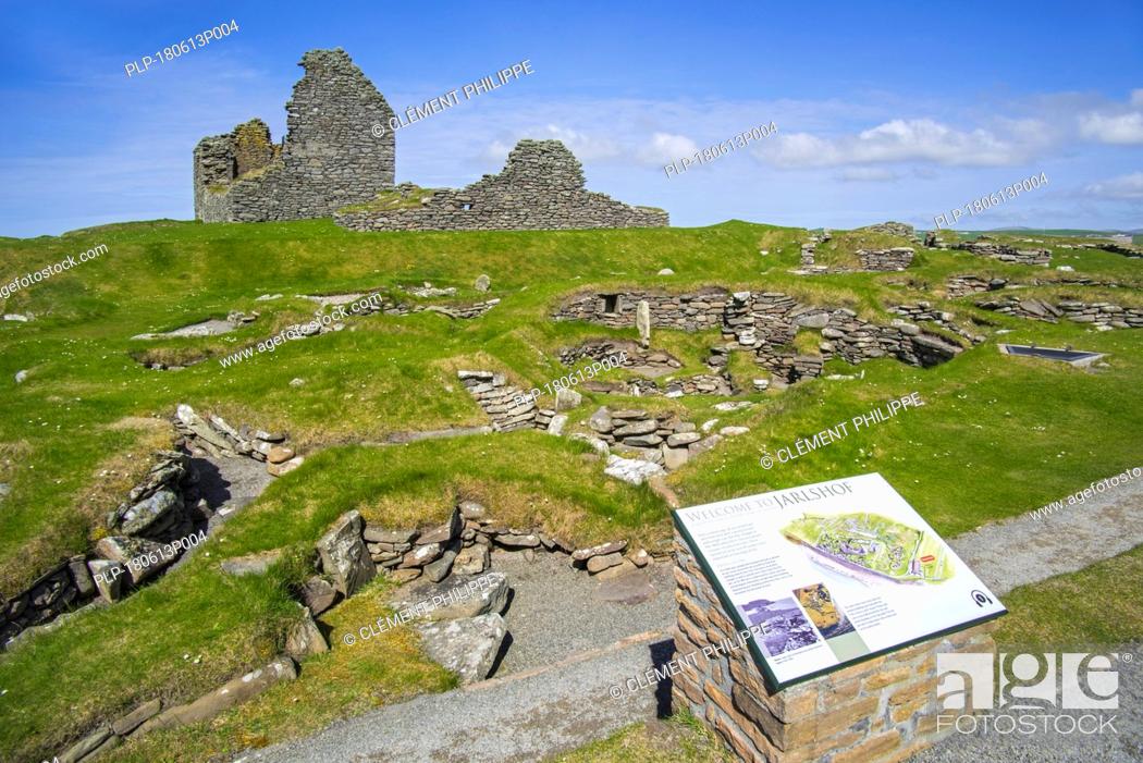 Stock Photo: Jarlshof, archaeological site showing prehistoric, Norse settlements and 17th century laird’s house at Sumburgh Head, Shetland Islands, Scotland, UK.