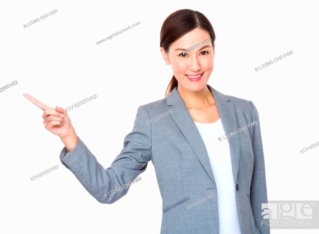 Stock Photo: Asian businesswoman with finger point up.