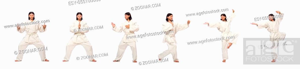 Stock Photo: Karate fighter isolated on white.