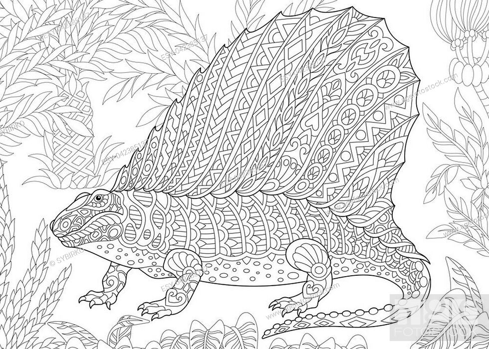 Coloring page of dimetrodon dinosaur, extinct reptile of the ...