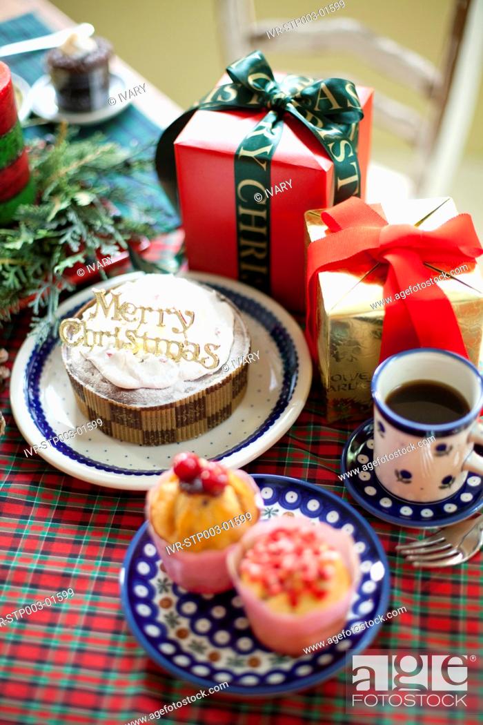 Stock Photo: Decorative Cake, Gift Boxes And Cup Cake.