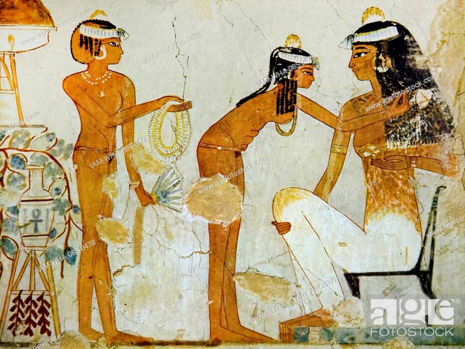 Stock Photo: Egyptian tomb wall painting from Thebes, Luxor. Dated 11th Century BC.