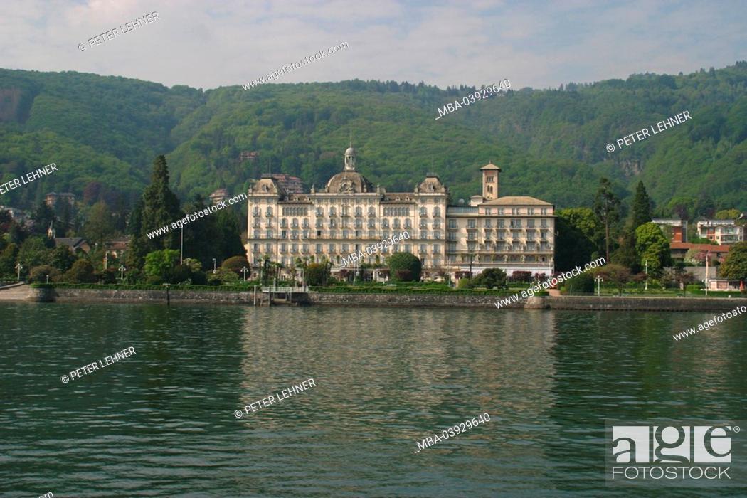 Stock Photo: Italy, Lago Maggiore, Stresa, Grandhotel et de Iles Borromees, shore, hotel-buildings, hotel, luxury-hotel, construction, architecture, sight, destination.