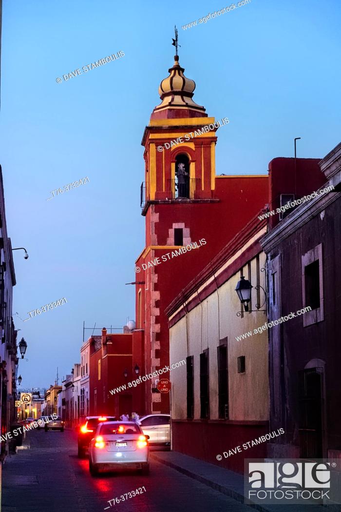 Stock Photo: Carmelite Convent at dusk, Santiago de Queretaro, Queretaro, Mexico.