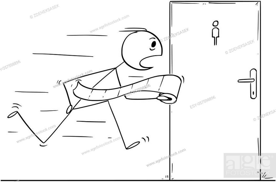 Cartoon stick figure drawing conceptual illustration of man with toilet  paper roll running to public..., Vecteur de Stock, Vecteur et Image Low  Budget Royalty Free. Photo ESY-057598896 | agefotostock