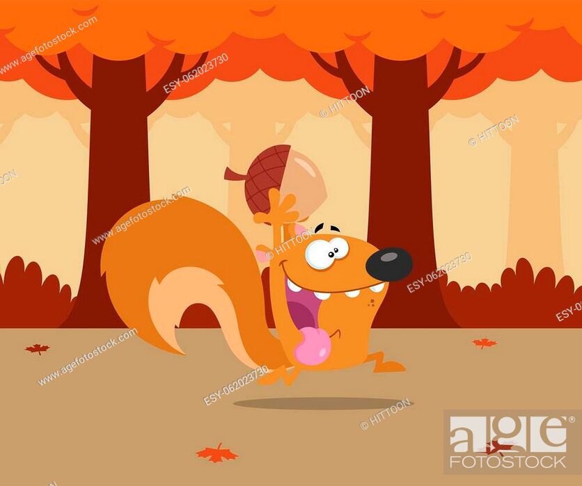 Crazy Squirrel Cartoon Character Running With Acorn. Vector Flat Design  Illustration With Forest..., Stock Vector, Vector And Low Budget Royalty  Free Image. Pic. ESY-062023730 | agefotostock
