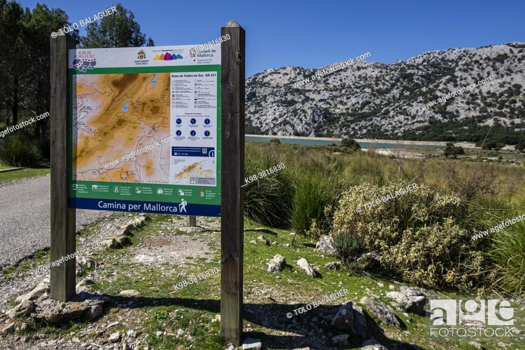 Stock Photo: signpost, long distance route GR 221, Escorca, Mallorca, Balearic Islands, Spain.
